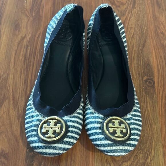Tory Burch navy and white striped nautical ballet flats size 6.5 - Picture 1 of 6